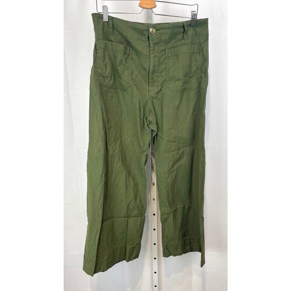 MAEVE Anthropologie The Colette Pants Wide Leg Crop Stretch Green Size 33 - Picture 1 of 9
